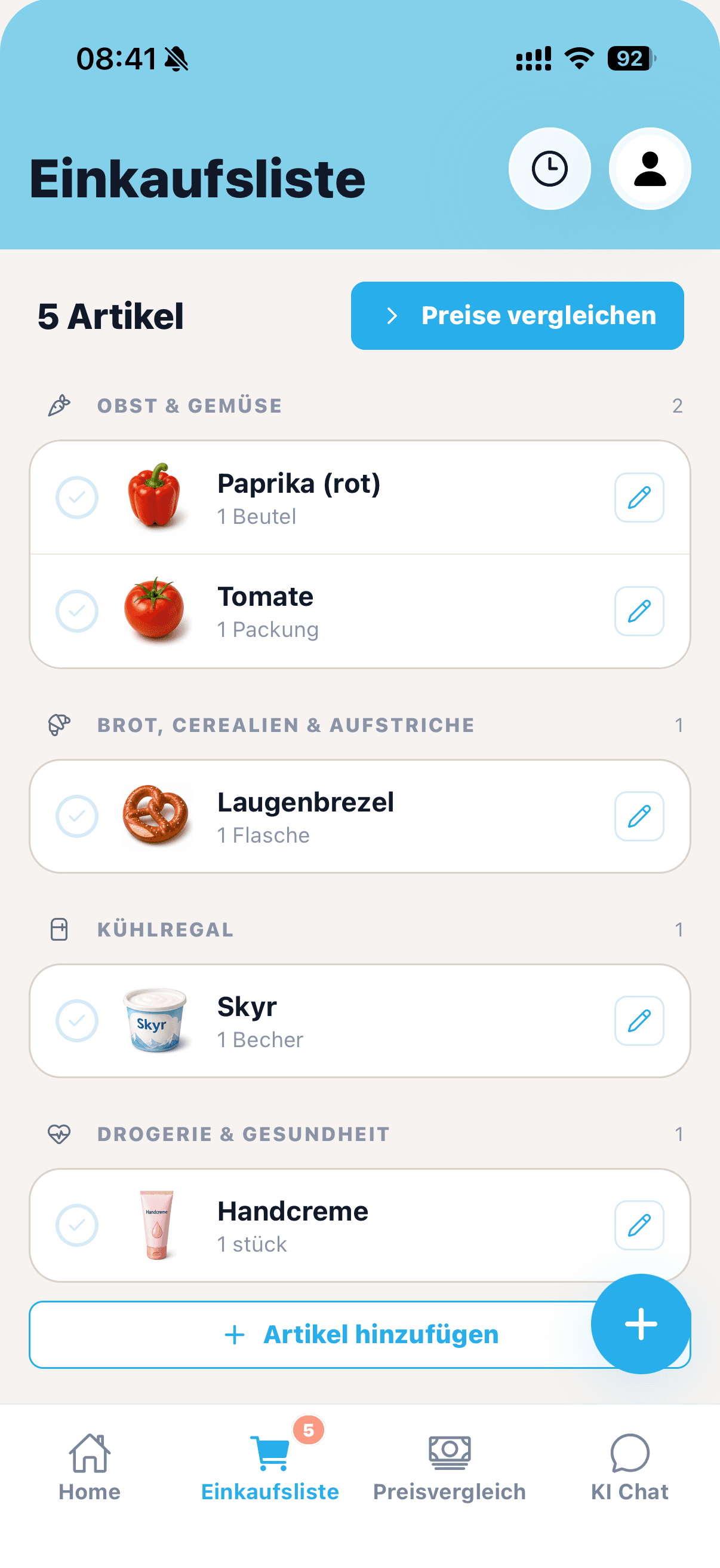 cocoduro Einkaufslisten-App auf einem Smartphone