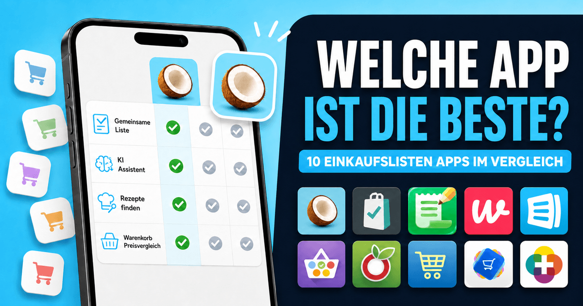 Smartphone mit gemeinsamer Einkaufsliste, Rezepten und Preisvergleich für den Wocheneinkauf