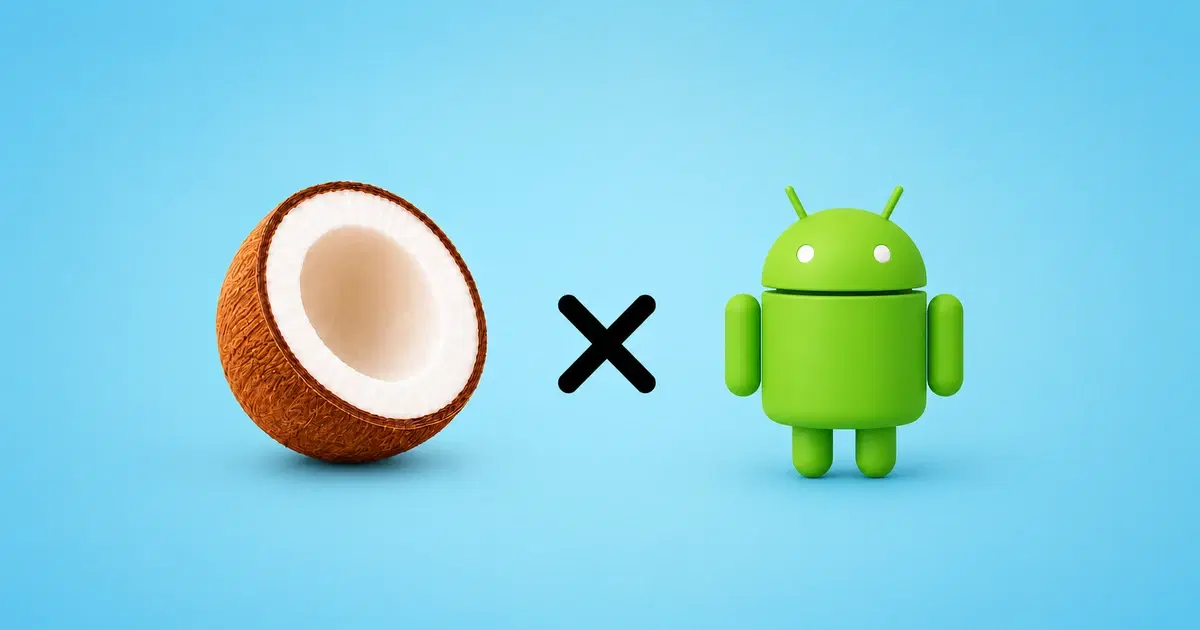 Kokosnuss und Android Logo auf blauem Hintergrund