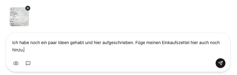 Upload eines Einkaufszettel-Fotos im cocoduro Chat