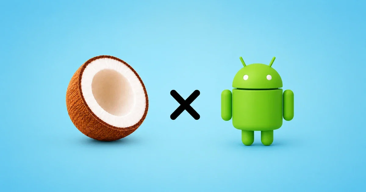 Kokosnuss und Android Logo auf blauem Hintergrund