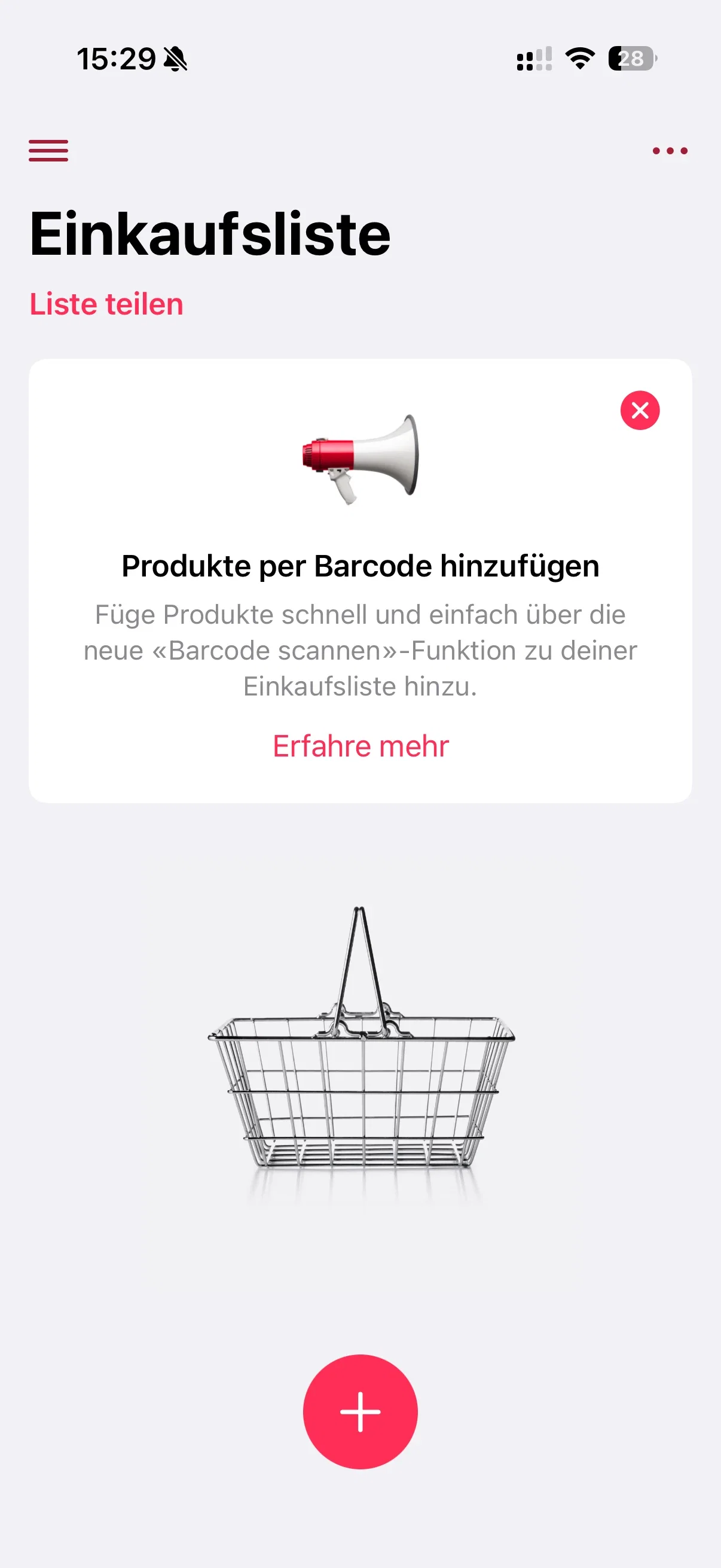 WeNeed Hinweis zum Hinzufügen von Produkten mit dem Barcode-Scanner