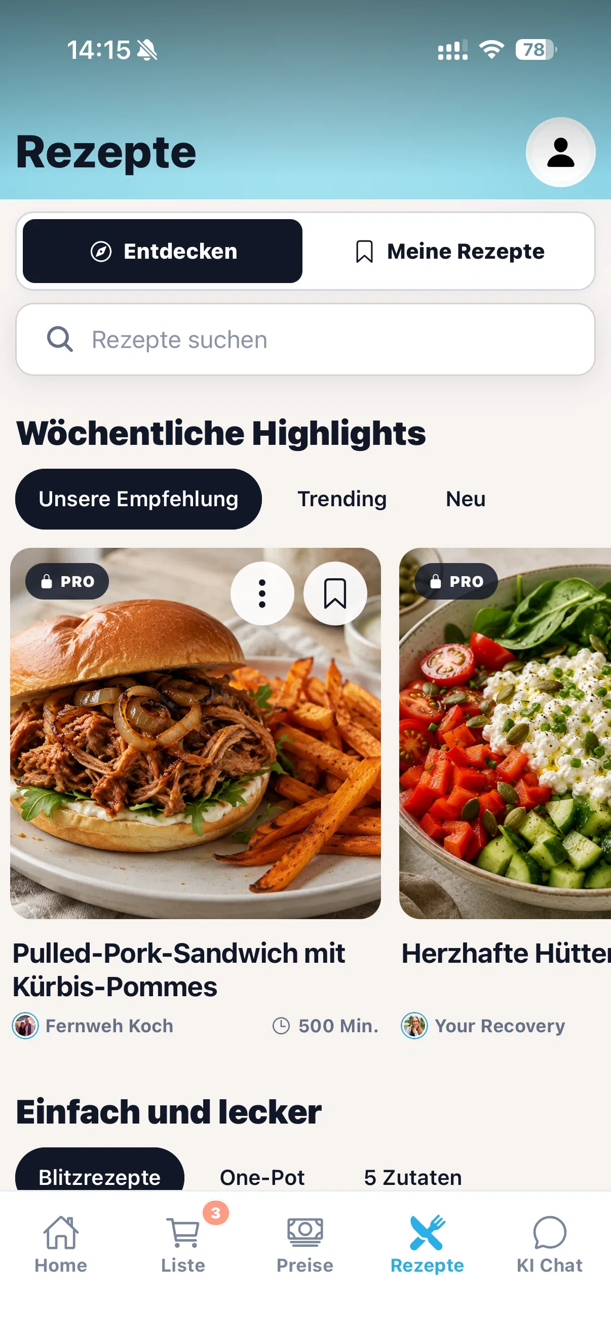 cocoduro Rezeptbereich Entdecken mit Suche, wöchentlichen Highlights und bebilderten Creator-Rezepten