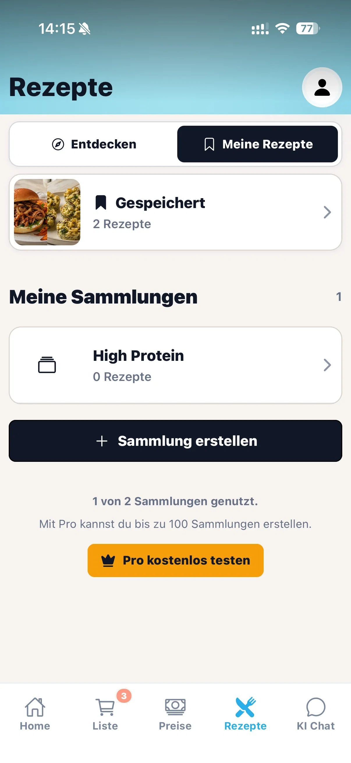 cocoduro Bereich Meine Rezepte mit gespeicherten Rezepten und der eigenen Sammlung High Protein