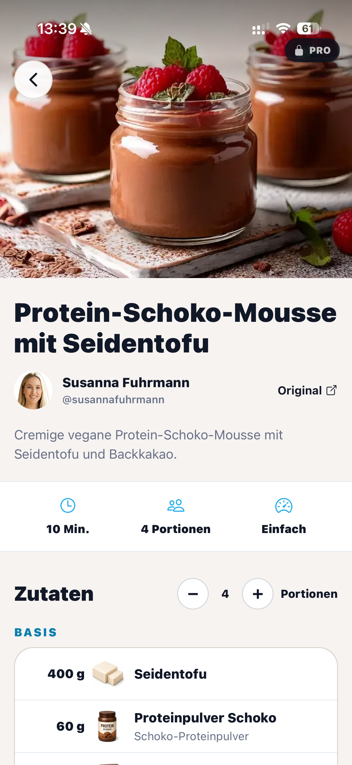 cocoduro Rezeptdetail mit Creator, Zubereitungszeit, Portionen, Schwierigkeit und bebilderten Zutaten