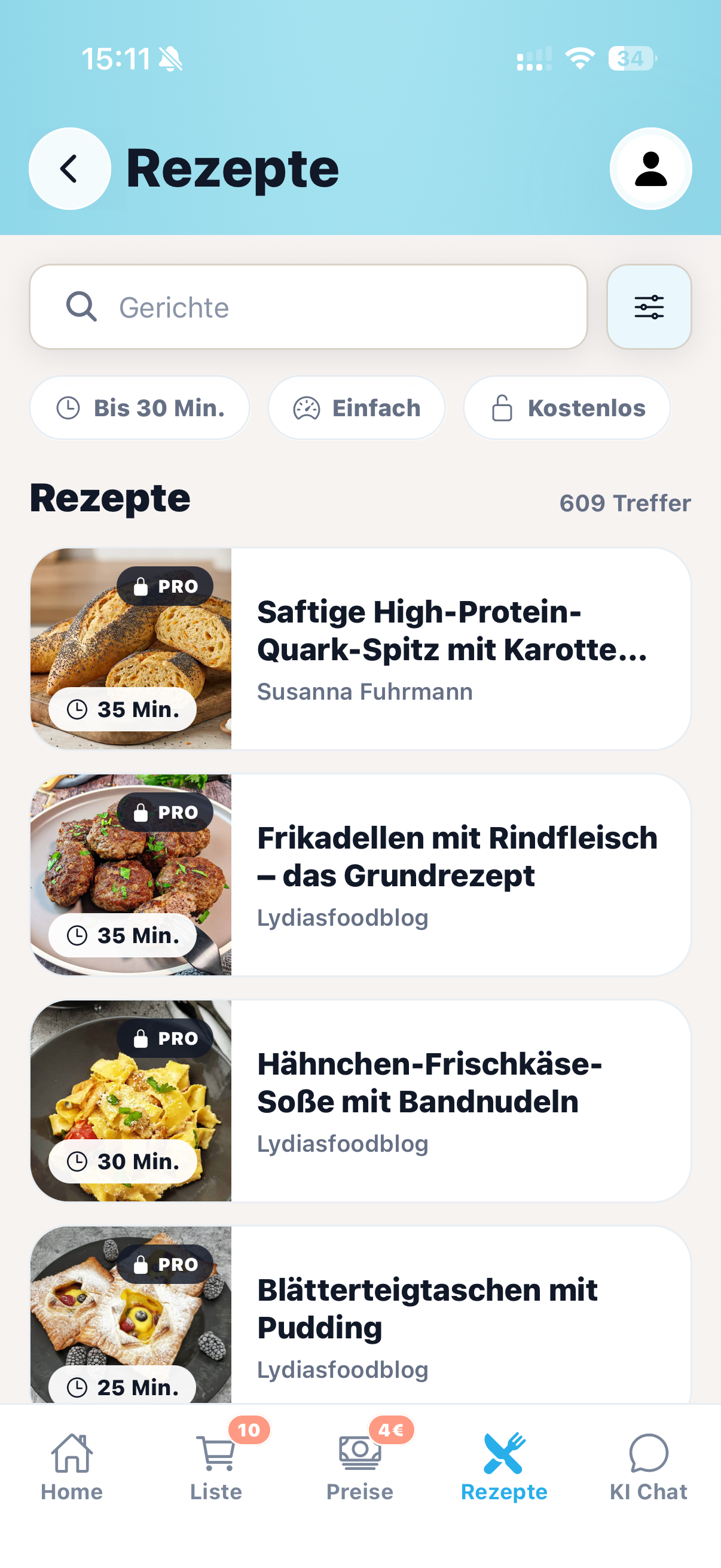 cocoduro Rezeptübersicht mit Creator-Rezepten, Bildern, Zubereitungszeiten und Pro-Kennzeichnung